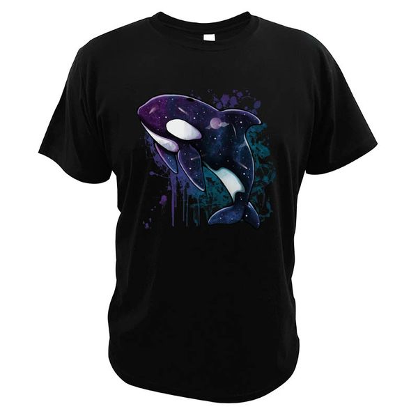 

orca galaxy killer whale digital print casual cute animal summer gift crew neck short sleeves hooded sweatshirt hoodie men t shirt