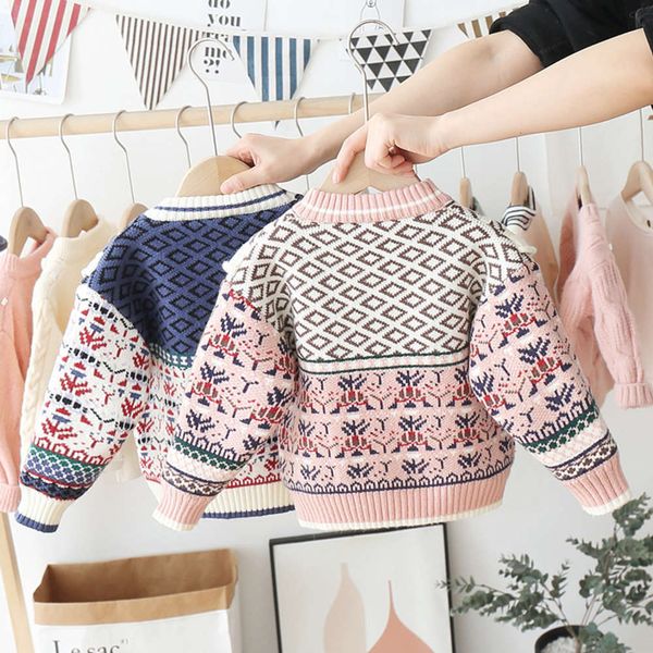 

children's new korean 2020 clothing t-shirt winter boys and girls jacquard sweater plush 6uin, Blue