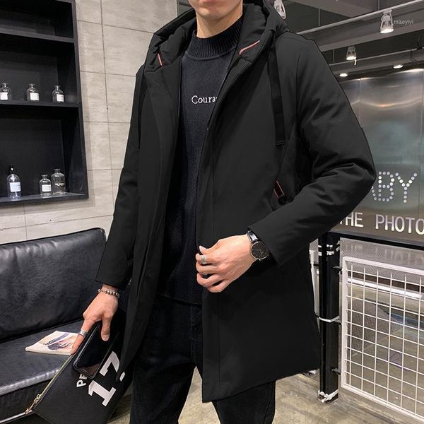 

winter 2020 men's down jacket casual men's coat hooded down jacket medium length warm fashion1, Black
