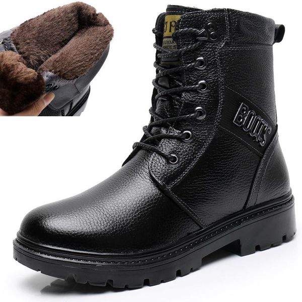 

aq702 boots men warm winter genuine leather ankle boots men winter outdoor wear-resistant non-slip snow for botas, Black