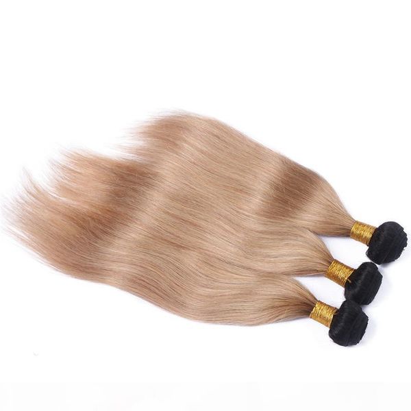 

1b 27 dark root ombre hair extensions two tone color honey blonde ombre silky straight malaysian human hair weaves 3 bundles lot, Black