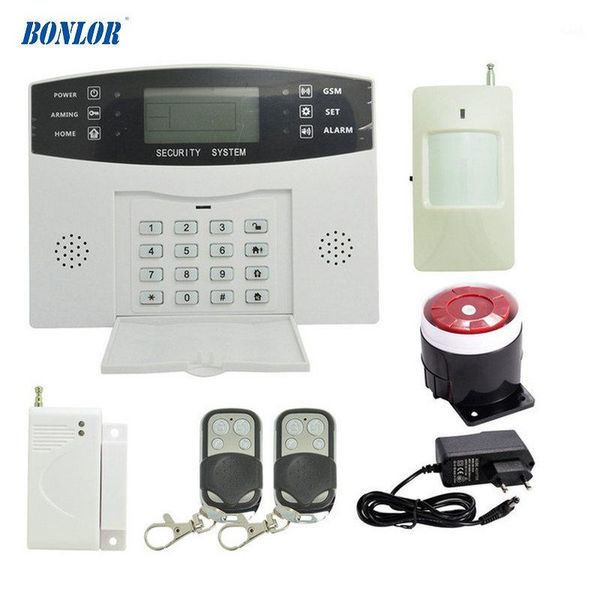 

( 1 set) home security alarm system 433mhz wireless pir motion sensor door contact lcd panel gsm alarm system indoor siren1