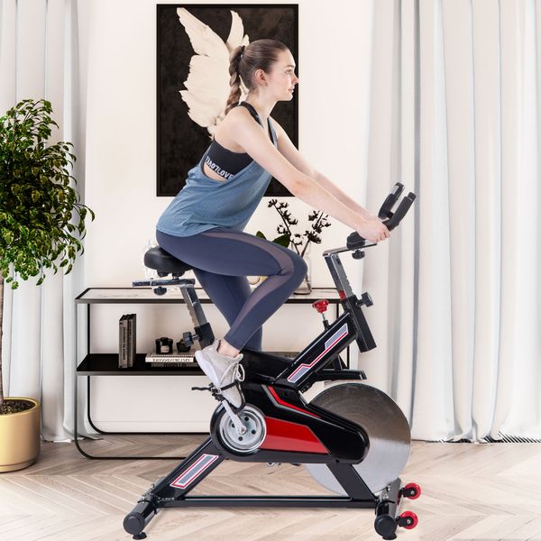 

us stock indoor cycling exercise bike belt drive stationary bicycle with lcd monitor seat cushion home cardio workout ms192899aaj