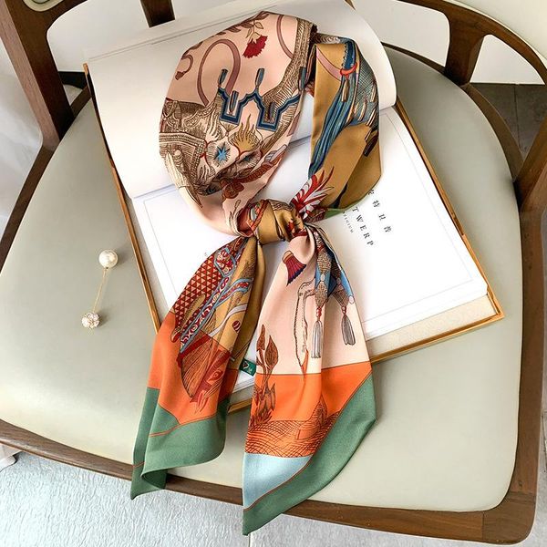 

new korean version of the decorative thin and long strip of horse scarves female decorative scarf hair band straps with ribbons, Blue;gray