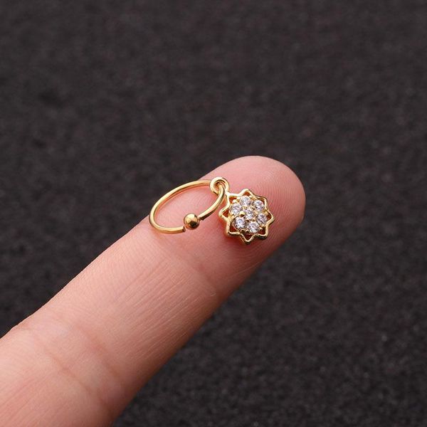 

hoop & huggie 1 pcs trendy micro pave cz geometric flower charm ear cuff earring women men classic 8mm closed circle piercing jewelry, Golden;silver