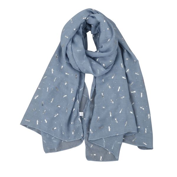 

scarves for women fashion gold foil dragonfly print women's shawl pashmina stole scarf elegant ladies cotton scarve #38, Blue;gray