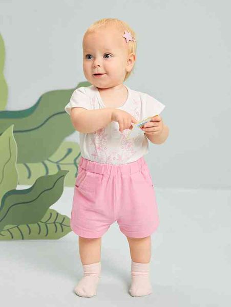 

baby floral print fake button tee & slant pockets shorts she, Blue