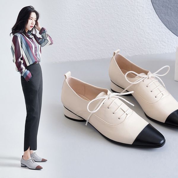 

women pumps natural leather 22-24. colorblock english leather shoes inside and outside full leather womens shoes pointed toe lj200928, Black