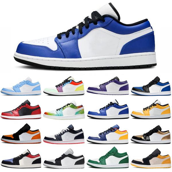 

1 1s low jumpman men women basketball shoes court purple unc pine green gold toe athletic mens womens trainers sports sneakers, White;red