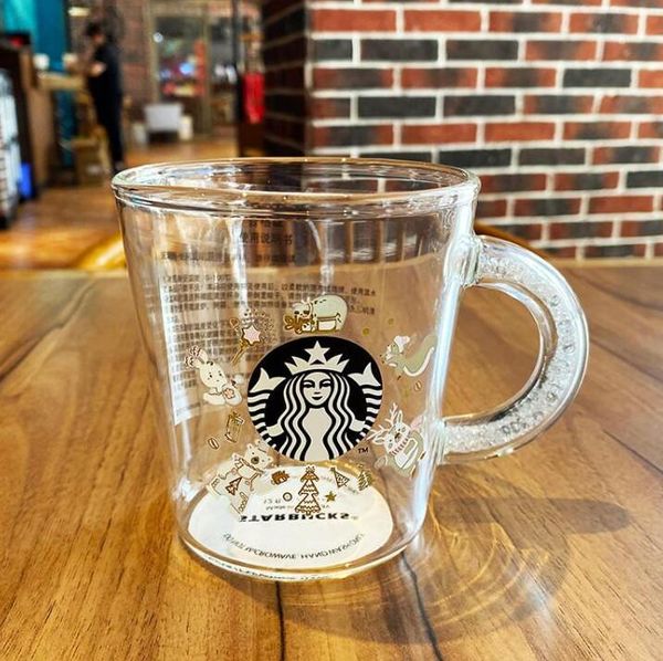 

new 12oz starbucks glass coffee mug which changes color when cold, starbucks glass mug ups ing