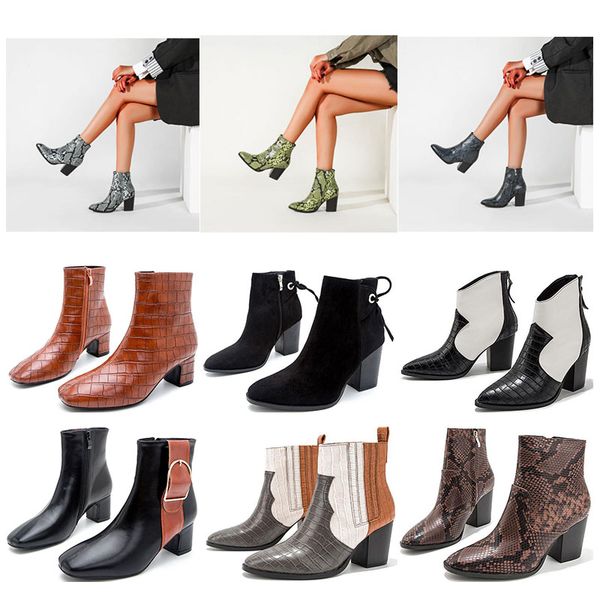 

new wholesale fashion winter womens boots red black brown leopard snake print thick-heeled bow ladies boots 5cm 8cm