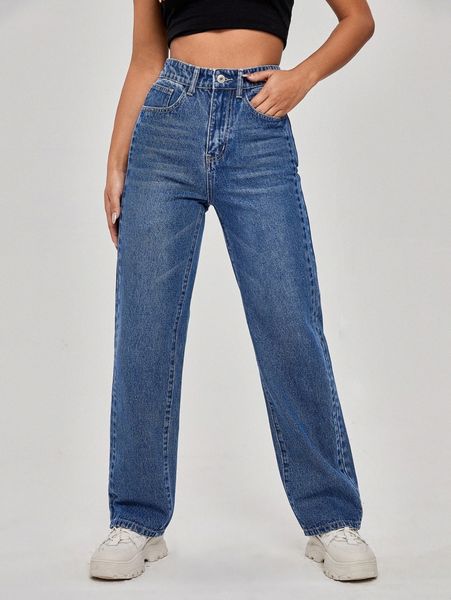 

high waist straight leg jeans y1ws#, Blue