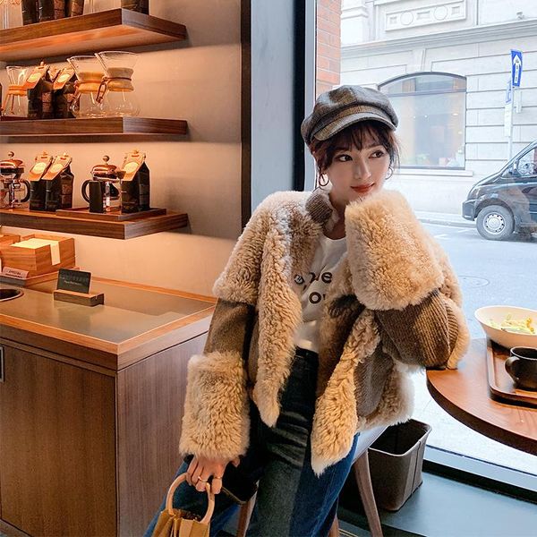 

women's fur & faux high wool quality real short korean coats and jackets women 2021 warm female jacket sheep shearing coat abrigos zjt5, Black