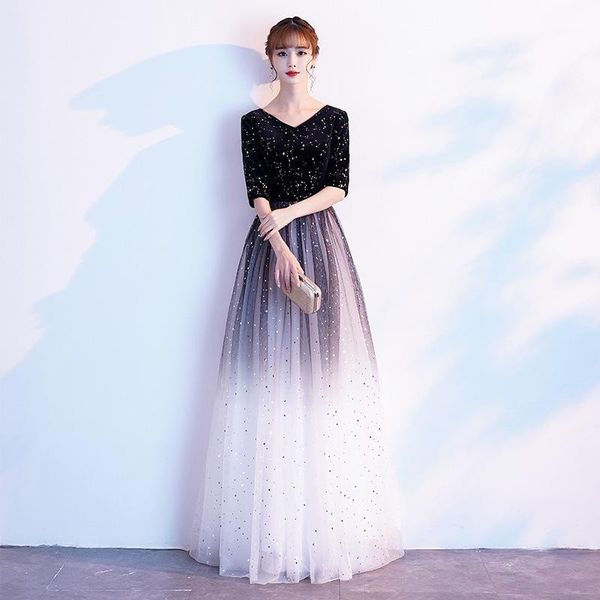 

2020 abiye gece elbisesi large chorus costumes female dress command host evening long ode to the motherland party convention1, Black