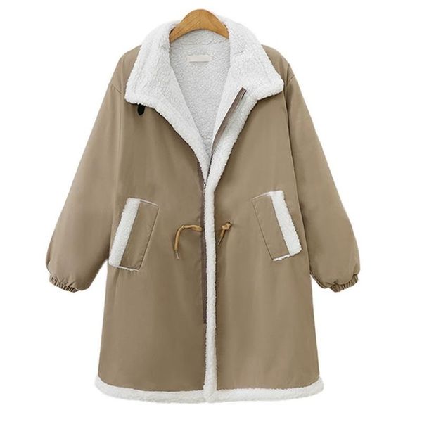 

women's down & parkas 2021 winter clothing large size loose mid-length lamb fleece warm thickened cotton-padded coat simple, Black