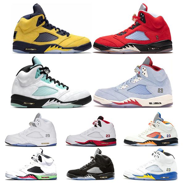

classic 5 5s mens basketball shoes island green trophy room ice blue laney space jam fire red sports sneakers size 7-13