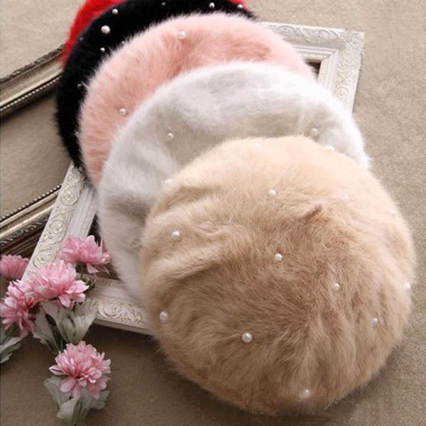 

berets sale solid women hairy beret artist boinas feminina hipster pearl multicolor elegant painter hats, Blue;gray