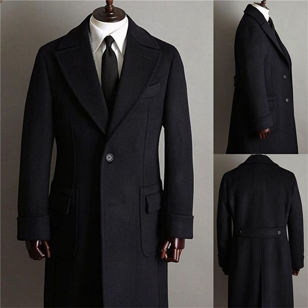

formal black men suits thick wool custom made men jacket windbreaker tuxedos peaked lapel blazer business long coat, Black;gray