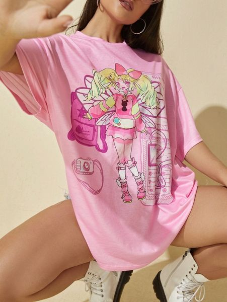 

cartoon graphic drop shoulder tee u8lk#, White