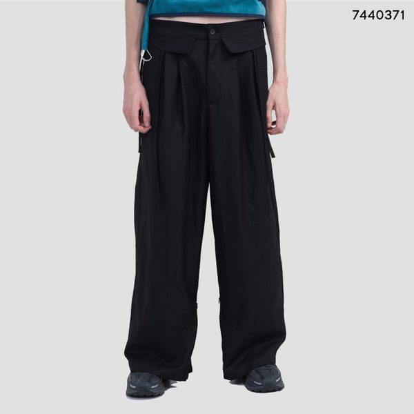 

men's pants 2021 men clothing hair stylist catwalk loose leg zipper adjustable width straight wide plus size costumes 27-46, Black
