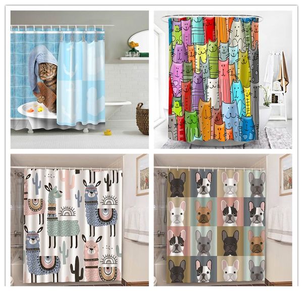 

bathing cat printing bathroom decorative shower curtain alpaca bulldog waterproof polyester fabric bath curtain douchego wmtsbc