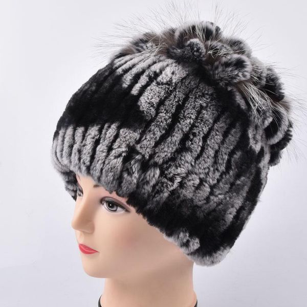 

beanie/skull caps winter fur hat for women knit rex with flower size casual women's russian cap, Blue;gray