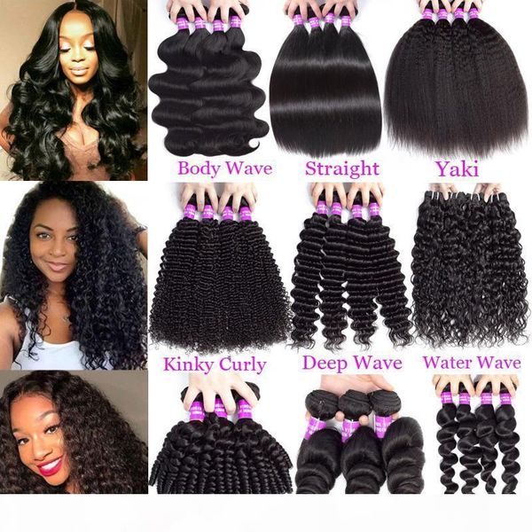 

9a brazilian human hair bundles 3 4 5 virgin hair bundles body wave straight loose deep water kinky curly remy hair extensions weft, Black