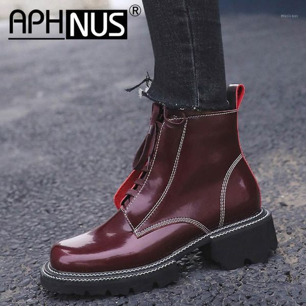 

aphnus womens boots short ankle booties flats low mid heels pumps platforms trifle woman 2020 shoes for women new boot1, Black