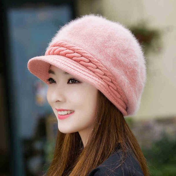 

2019 new rabbit fur hats for women beanies solid autumn winter women's hats thick warm female flat newsboy cap ladies beret hat bbytzv, Black;white
