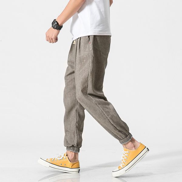 

2021 cotton linen casual harem men joggers man summer trousers male chinese style baggy pants new harajuku clothe size 5xl 406e, Black