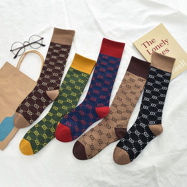 

brand designer with box famous letter long socks new cotton sock fitted brand design g women socks, Pink;yellow