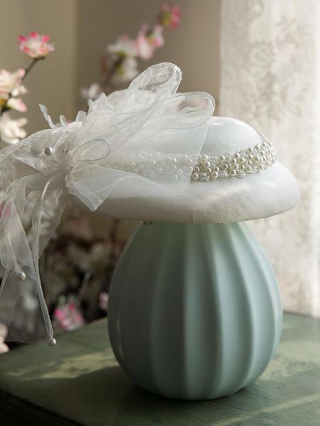 

french ladies mini wedding hat white mesh bow fascinator hat headwear elegant cocktail evening dinner bride pearl headpiece 2020, Blue;gray