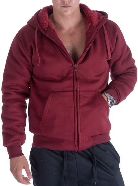 

men's hoodies thick fleece lined full zip up winter warm sweatshirts work jackets, Black