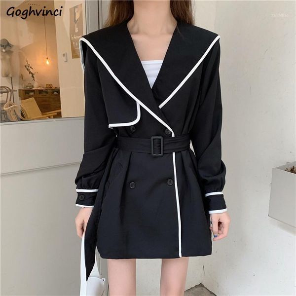 

women trench coat sailor collar patchwork wide-waisted sashes french fashion daily elegant loose slim office lady all-match new1, Tan;black