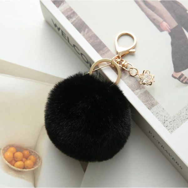 

fashion fur ball pom pom key chain with flower ball rabbit hair for women bag car ornament pendant key ring holder f jlleui, Slivery;golden
