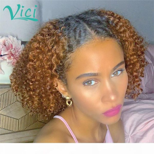 

ombre human hair wig pre plucked t part honey blonde lace front wigs bleached knots short bob human hair wig for black women, Black;brown