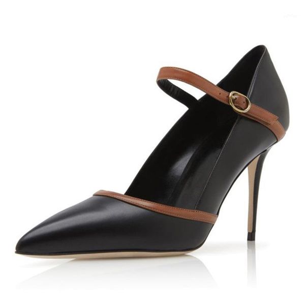 

stunning2020 pu pointed black instep buckle now made fashion large size slim high heel formal single shoes1