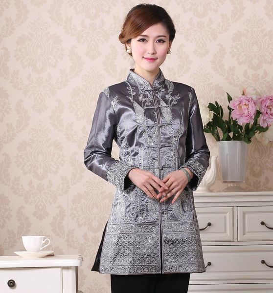 

chinese mbroider flower lengthen jacket coat classic women coat oriental women outerwear fashion evening party overcoat, Black;brown