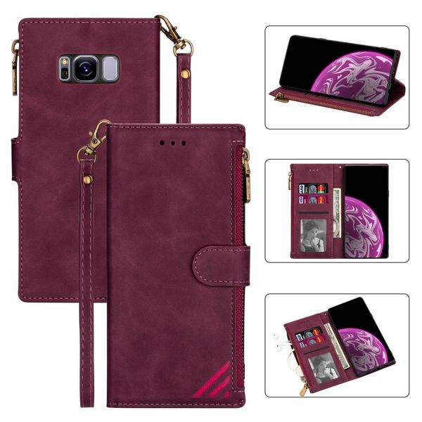 

for samsung galaxy s8 zipper multi-card slots horizontal flip pu leather case with holder card slots wallet lanyard p frame