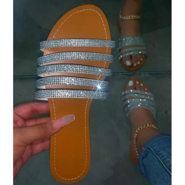 

rhinestone women slippers flip flops summer slides for female fashion crystal diamond bling beach slip on casual shoes woman #lg5j, Black