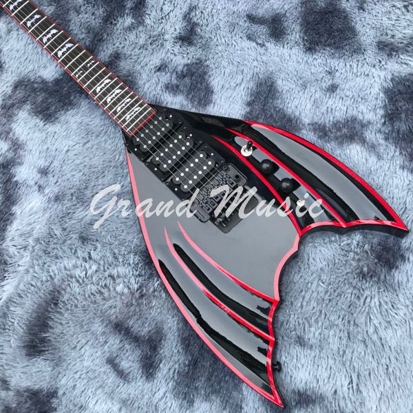 

factory design custom electric guitar in black with red stripe