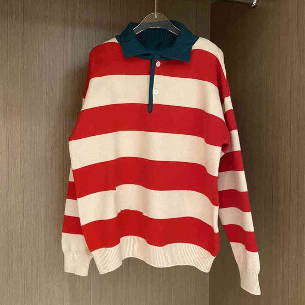 

2022 factory wholesale new early autumn gu + polo collar color blocking casual stripe embroidered sweater for men and women, Black;gray