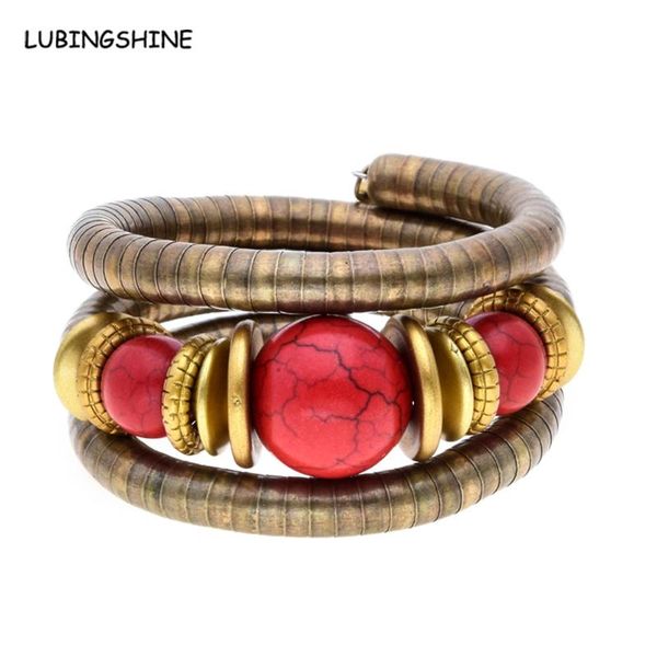 

bangle lubingshine gift jewelry tibetan antique bronze snake bracelets stone inlay roundness bangles for women men valentine jjal b757, Black