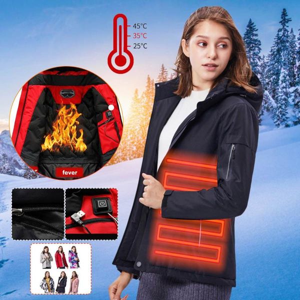 

outdoor t-shirts 3 modes winter usb electric heated jacket women infrared heating coat hooded thermal long sleeves windbreaker hiking vest, Gray;blue