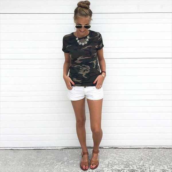 

fashion t shirt female blusa tumblr camouflage prints short sleeves women t shirt military uniform casual tees ho938111, White