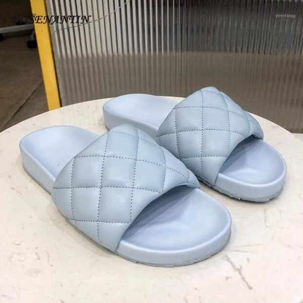 

sheepskin leather lady flat slides desinger blue pink 2020 new summer mules outdoor beach holiday shoes grade quality1, Black