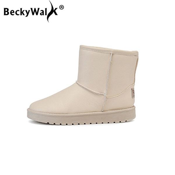 

simple winter women snow boots waterproof pu leather slip-on comfortable warm women boots round toe winter shoes woman wsh3433, Black