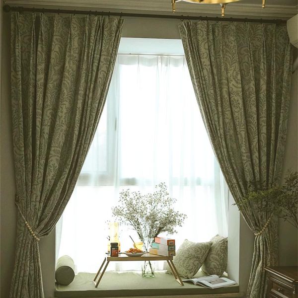 

curtain & drapes american pampas grass flowers sided simple rustic linen cotton jacquard curtains bedroom floor-windows and