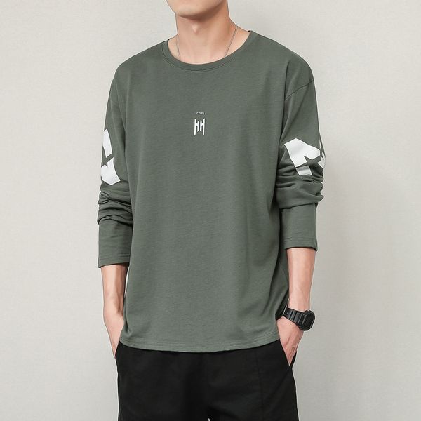 

2021 new autumn spring fashion oversize pieces impression long sleeve male tshirt neck shirt t uduv, White;black