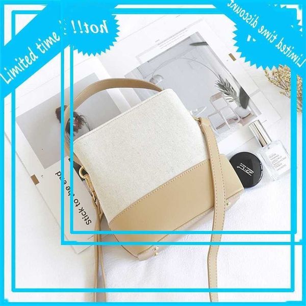 

korean fashion minimalist pu splicing canvas contrast handbag